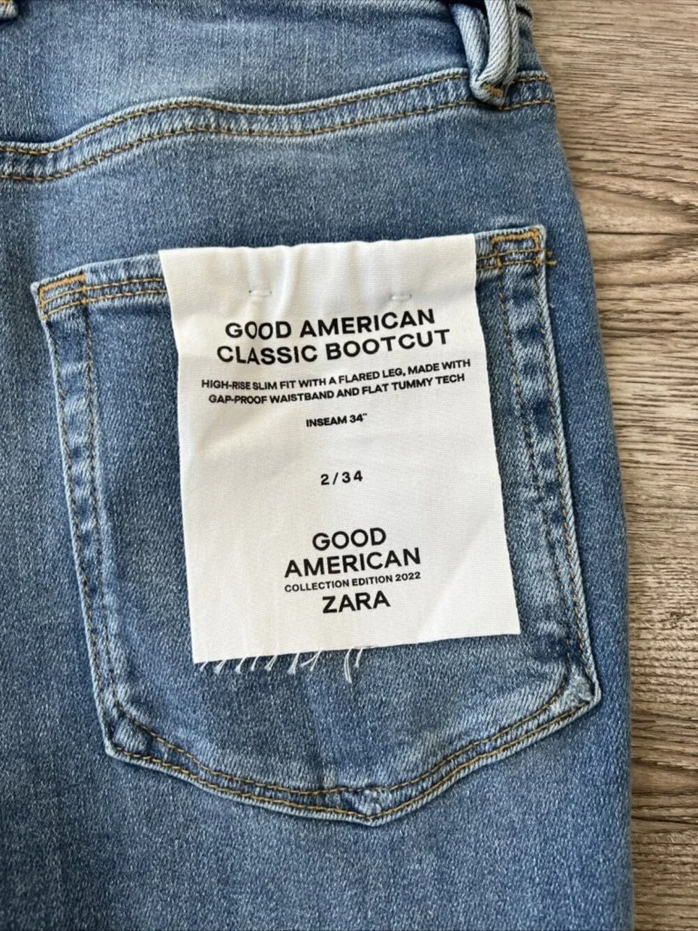 Good‎ American x Zara Classic Bootcut Jeans Womens 2 Leg Slit Full Length New